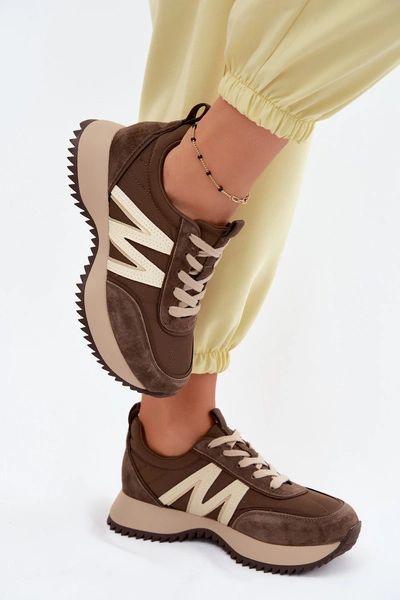 Zamszowe Sneakersy Damskie Na Platformie Vinceza 41521 Brązowe