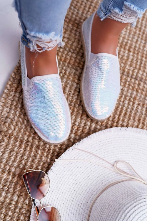 Espadryle Damskie Big Star Opalizujące Cekiny Białe DD274A162