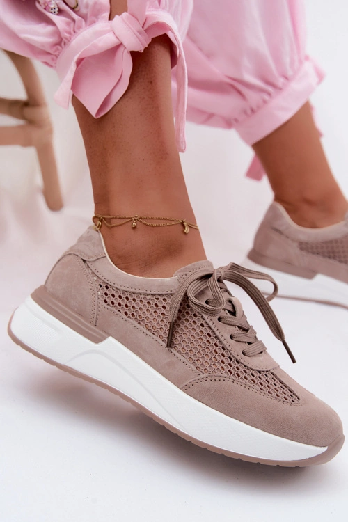 Skórzane Zamszowe Sneakersy Na Platformie Ciemnobeżowe Norisa