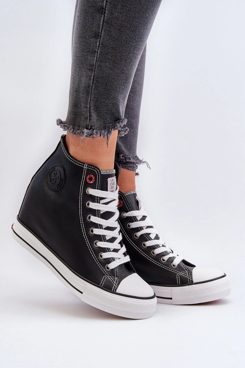 Trampki Damskie Na Koturnie Cross Jeans NN2R4005 Czarne