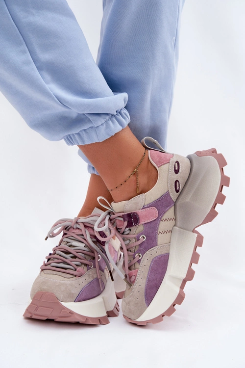 Skórzane Zamszowe Sneakersy Damskie GOE TT2N4026 Fioletowe