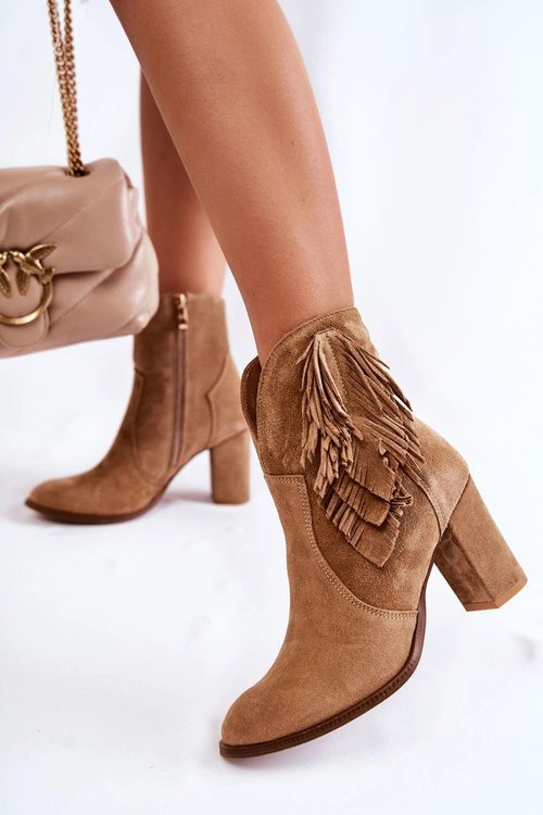 Damskie Zamszowe Botki Lewski Shoes 3093 Beżowe