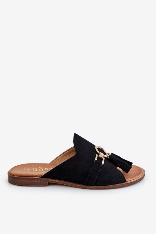 Damskie Zamszowe Klapki Lewski Shoes 3226 Czarne