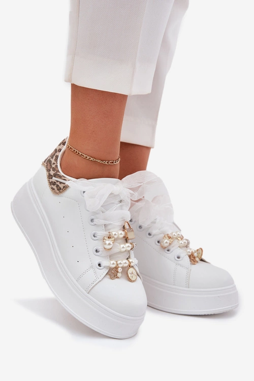 Sneakersy Damskie Na Platformie Z Przypinkami Białe Panterka Ocerdia
