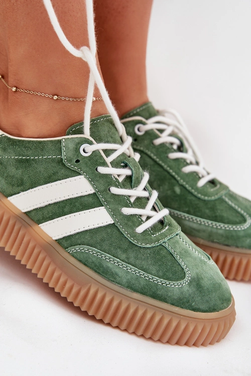 Zamszowe Sneakersy Damskie Na Platformie Zielone Marisae