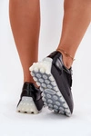Skórzane Damskie Sneakersy Na Platformie Big Star RR274873 HI-POLY SYSTEM Czarne