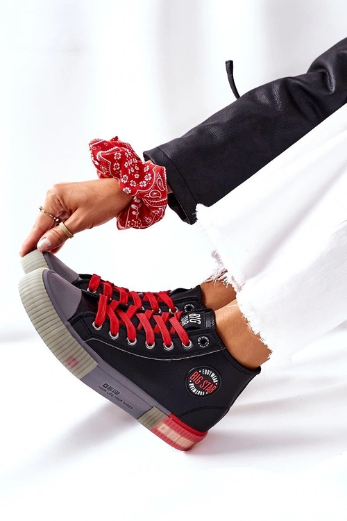 Skórzane Wysokie Trampki Big Star II274139 Czarne