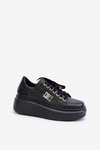 Sneakersy Ze Skóry Naturalnej Na Platformie Złota Ozdoba Lewski 3428 Czarne