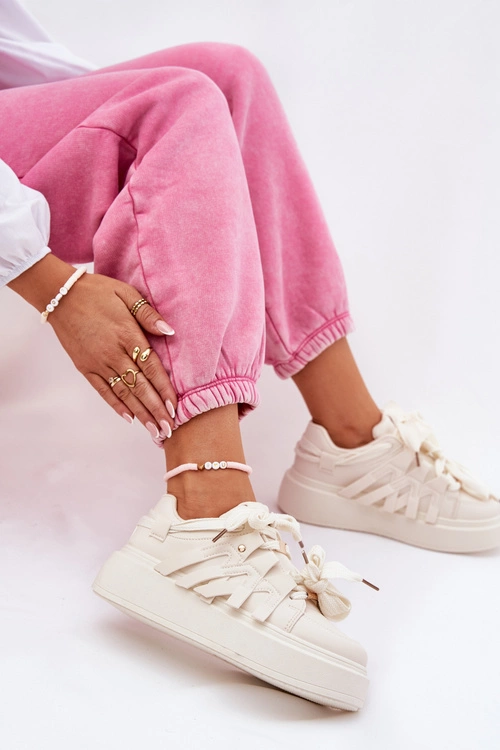 Eko Skórzane Sneakersy Na Platformie Beżowe Penolle