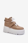 Zazoo 3450 Skórzane Sneakersy Damskie Beżowe