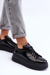 Damskie Buty Sportowe Lakierowane na Platformie Czarne Lemar 10150