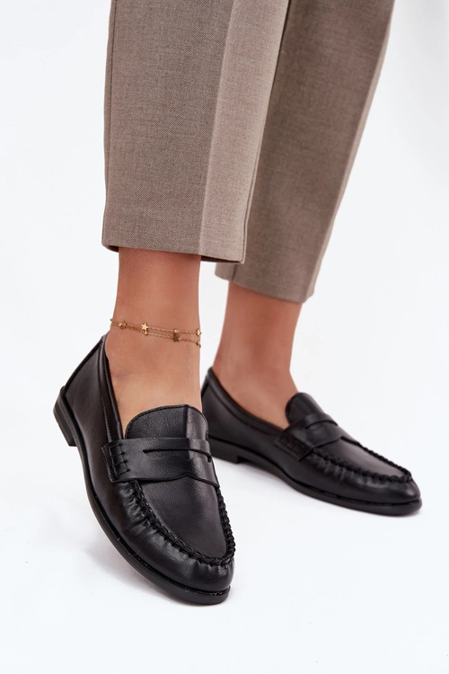 Półbuty Loafersy Damskie Z Eko Skóry Czarne Lilith