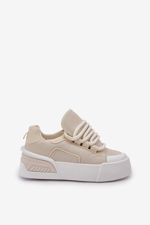 Sneakersy Damskie Z Grubymi Sznurówkami Na Platformie Beżowe Laloma