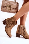Ażurowe Botki Zamszowe Lewski Shoes 3170/2 Beżowe