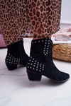 Damskie Botki Kowbojki Płaski Obcas Czarne Fine