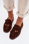 Mokasyny Damskie Z Frędzlami I Koralikami Czekoladowe Teressa 