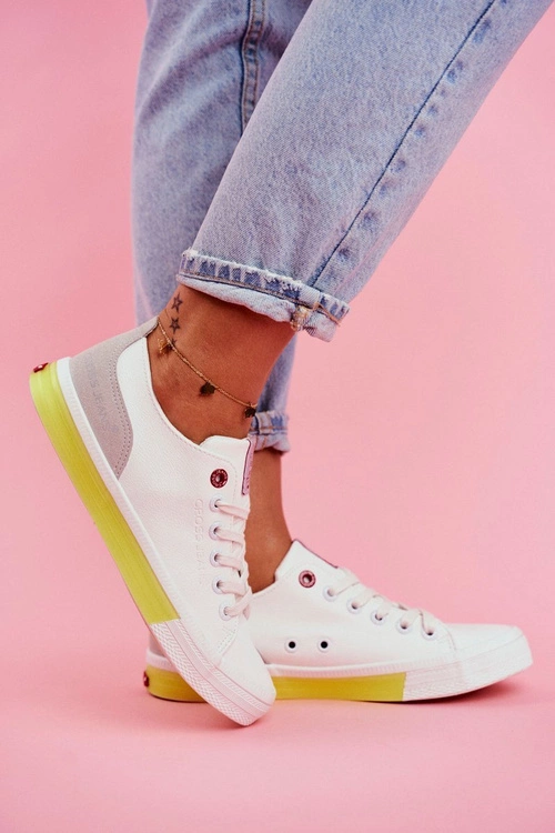 Trampki Damskie Cross Jeans Biało Żółte FF2R4042C