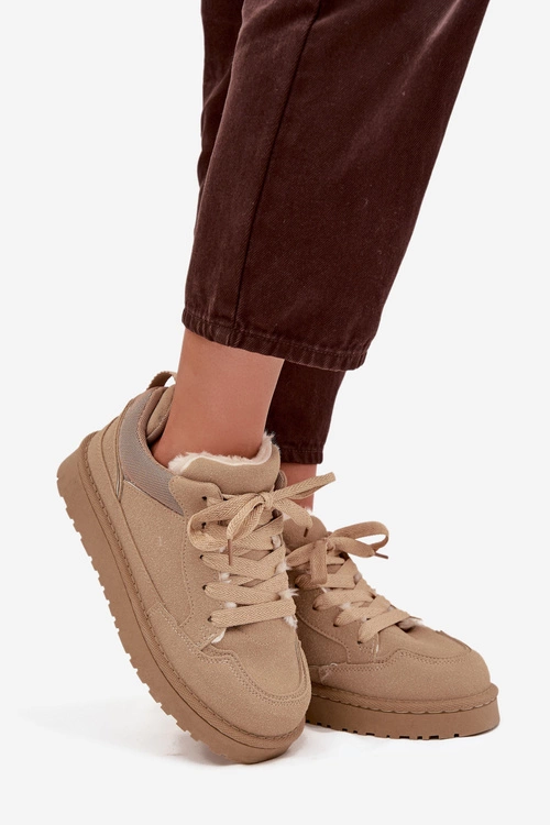 Sneakersy Damskie Ocieplane Futerkiem Beżowe Cyrissa