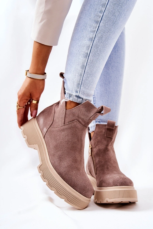 Zamszowe Botki Workery Lewski 3104/P Cappucino