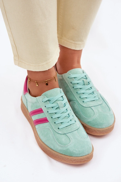 Skórzane Zamszowe Sneakersy Damskie S.Barski LR61-7089 Miętowe